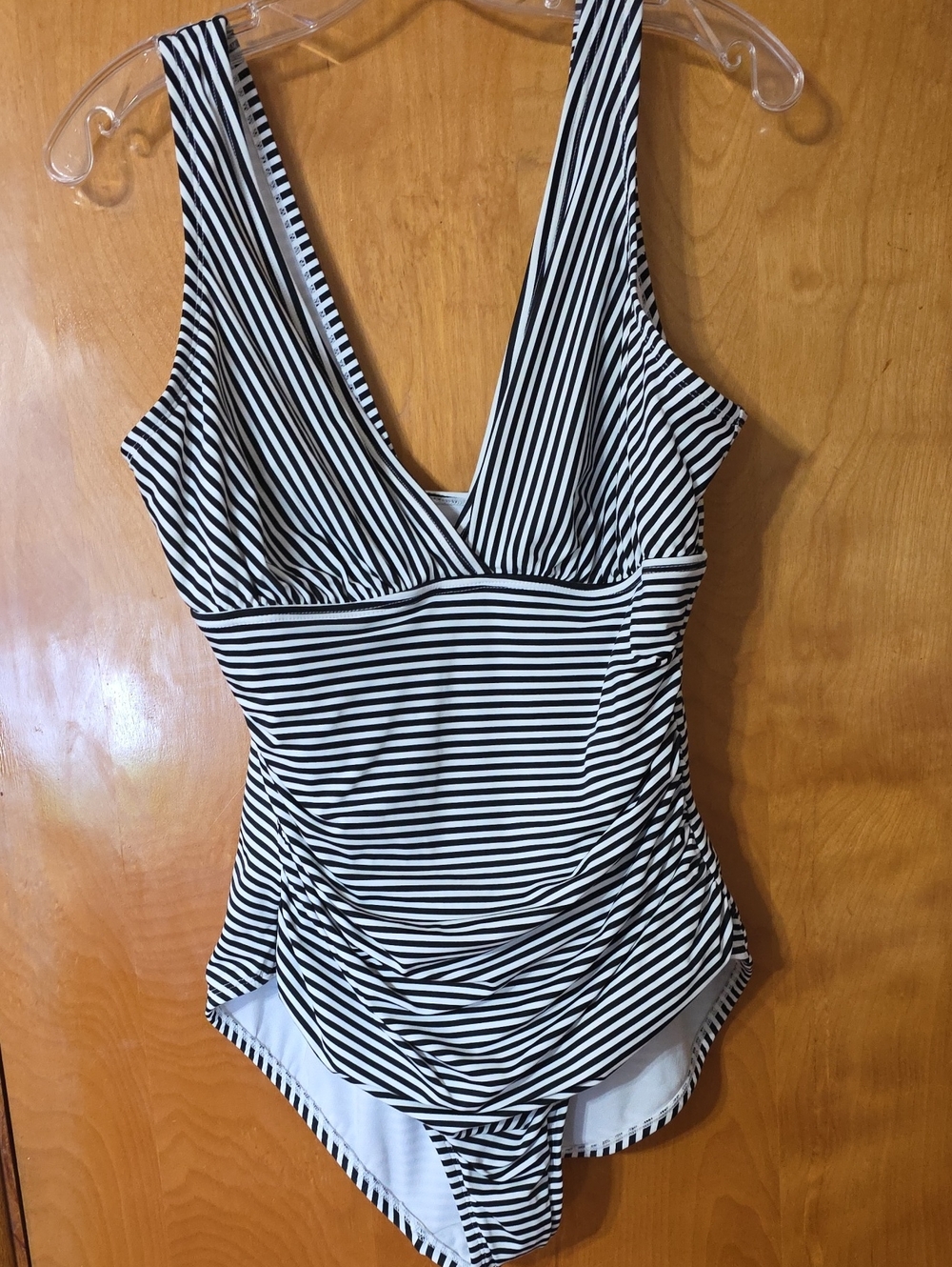 Embrace Your Curves By Miracle Brands Black and White Striped One-Piece Swimsuit